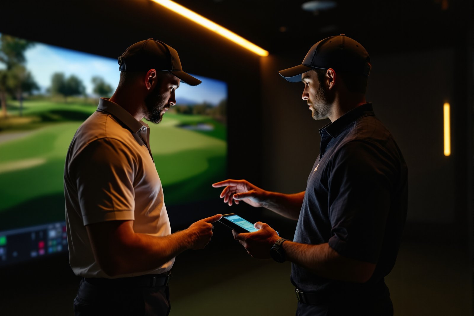 Coach und Spieler analysieren den Schwung am Trackman-Tablet